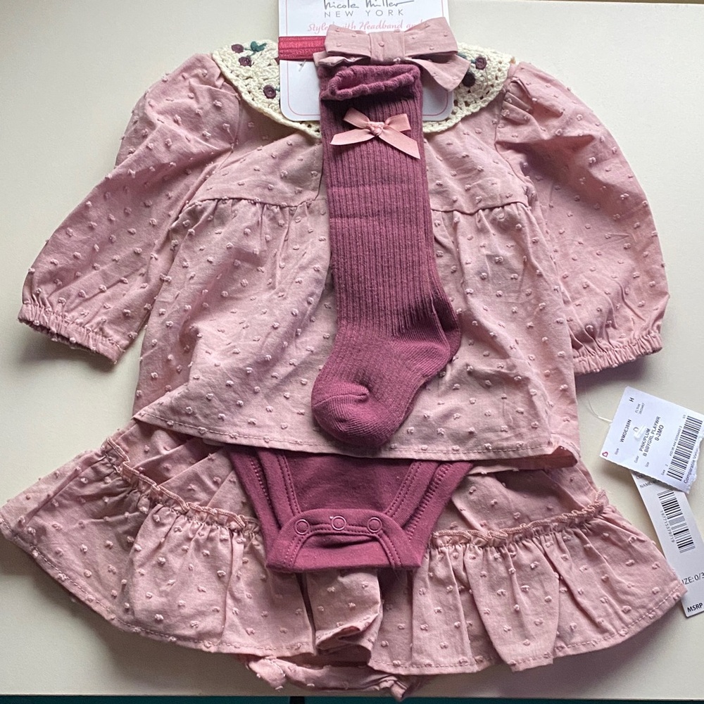 Nicole Miller Pink Kids Dress Set with Tights
